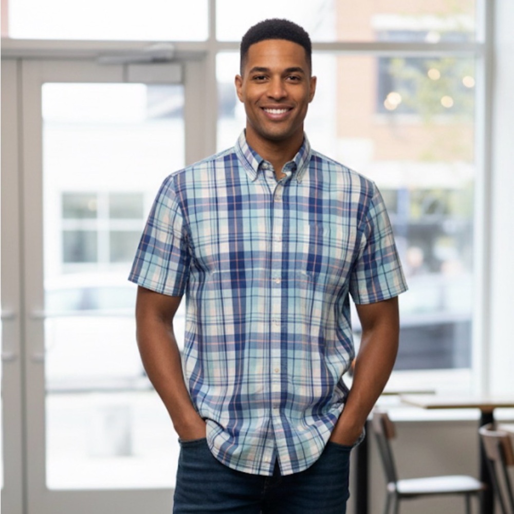 George Blue and White Plaid Men's Shirt